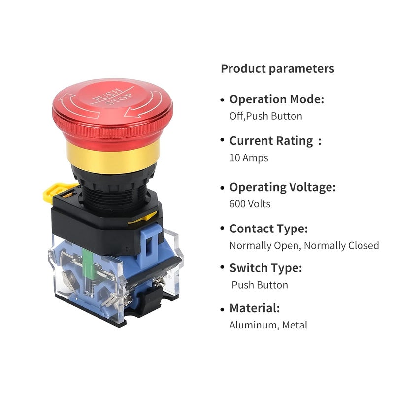 MARSTEK Emergency Stop Button 10A 440V Latching Push Button Switch, 22mm Aluminum Alloy Round E-Stop Button, IP65 Waterproof Self-Locking Shut Off Switch - Image 5